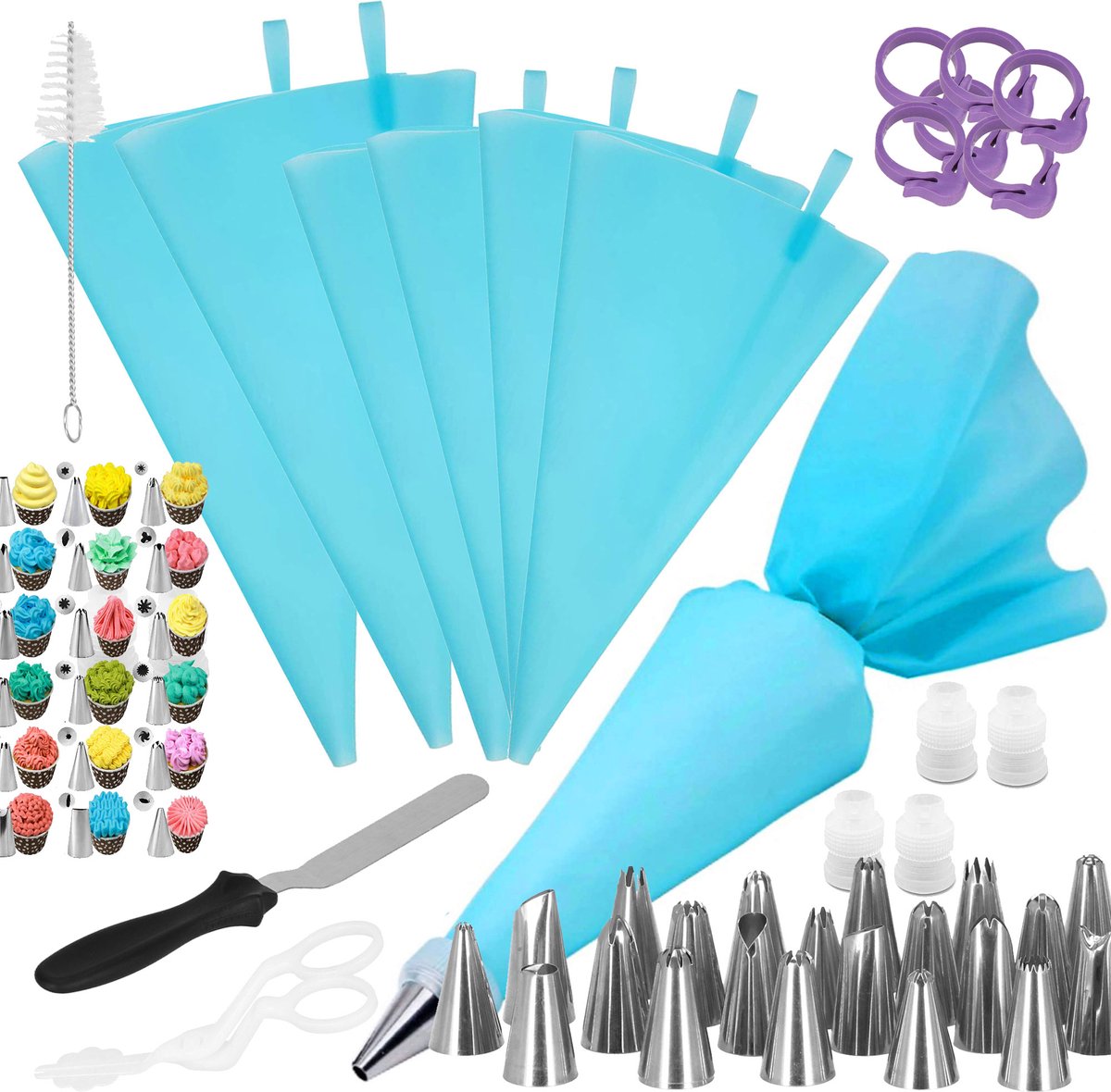 Springos Taart Decoratie Set | Taart Decoratie | 70-Delig | Inclusief Opbergdoos | Vaatwasserbestendig | Blauw